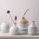 Boho Minimalist Small Ceramic Vase Set of 4 for Bedroom Living Room Office Fireplace Centerpiece Antique White Vintage Farmhouse Rustic Retro Flower Vases Home Decor Gift for Fake Plants