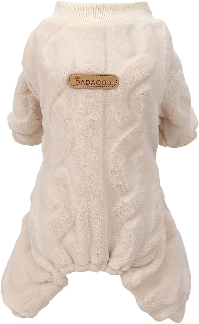 Izefia Dog Sweater Clothes Fleece Woolen Winter Warm Sweat Shirt 4 Legs Jumpsuit Pajamas Twist Print Sweater for Small Dog Medium Cat Khaki XXL (XX-Large (Back length: 14.6 inches))