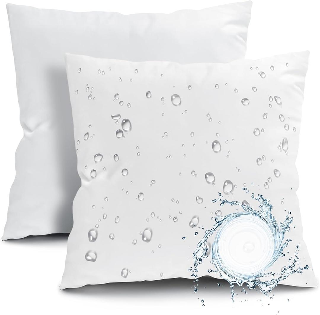 Fixwal 16x16 Inches Outdoor Pillow Inserts Set of 2, Waterproof Decorative Throw Pillows Insert, Square Pillow Forms for Patio, Furniture, Bed, Living Room, Garden (White)