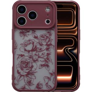 XIZYO for iPhone 17 Pro Max Case, Floral Flower Cute Aesthetic Case for Women Girls Rose Pattern Slim TPU Bumper Shockproof Protective Cover for iPhone 17 Pro Max 6.9 Inch, Branch Rose/Wine Red