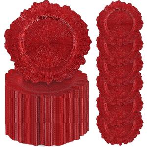 100 Pcs Red Charger Plates Bulk, 13" Reef Plate Chargers, Plastic Floral Decorative Plates for Table Setting, Round Table Chargers for Wedding, Christmas, Party, Event, Decoration