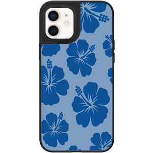 Flower Phone Case for iPhone 12/12 Pro - Slim Shockproof Hard Shell, 5ft Drop Protection, Cute Aesthetic Blue Hibiscus Pattern, Tough Protective Case for Women and Girl