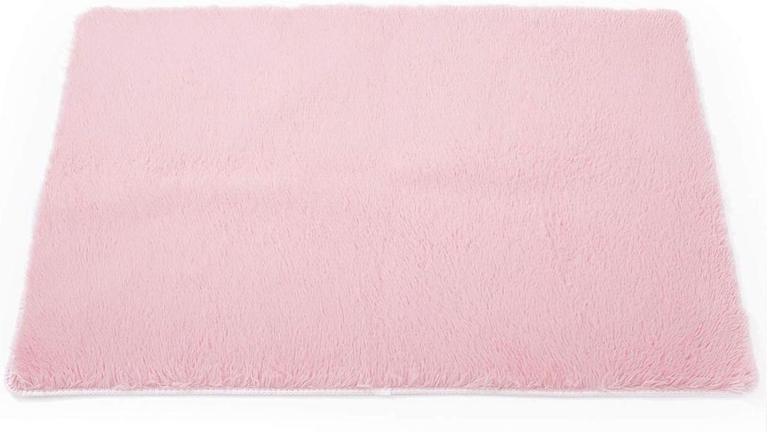 TTLOJ Rectangle Rug for Play Tent, Decorative Area Rug, Fluffy Soft Mat Pad for Kids' Playhouse, Nursery, Children's Room Decor, Dormitory Velvet 50.5" Lx38.5" W Pink