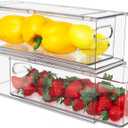 Abiudeng 2 Pack Stackable Refrigerator Organizer Bins with Pull-out Drawer, Drawable Clear Fridge Drawer Organizer with Handle, Plastic Kitchen Pantry Storage Containers