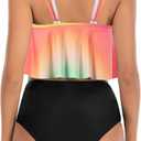 Women High Waisted Bikini Swimsuit Plus Size Flounce Top Vintage Tummy Control Bottom Two Piece Tankini Bathing Suits
