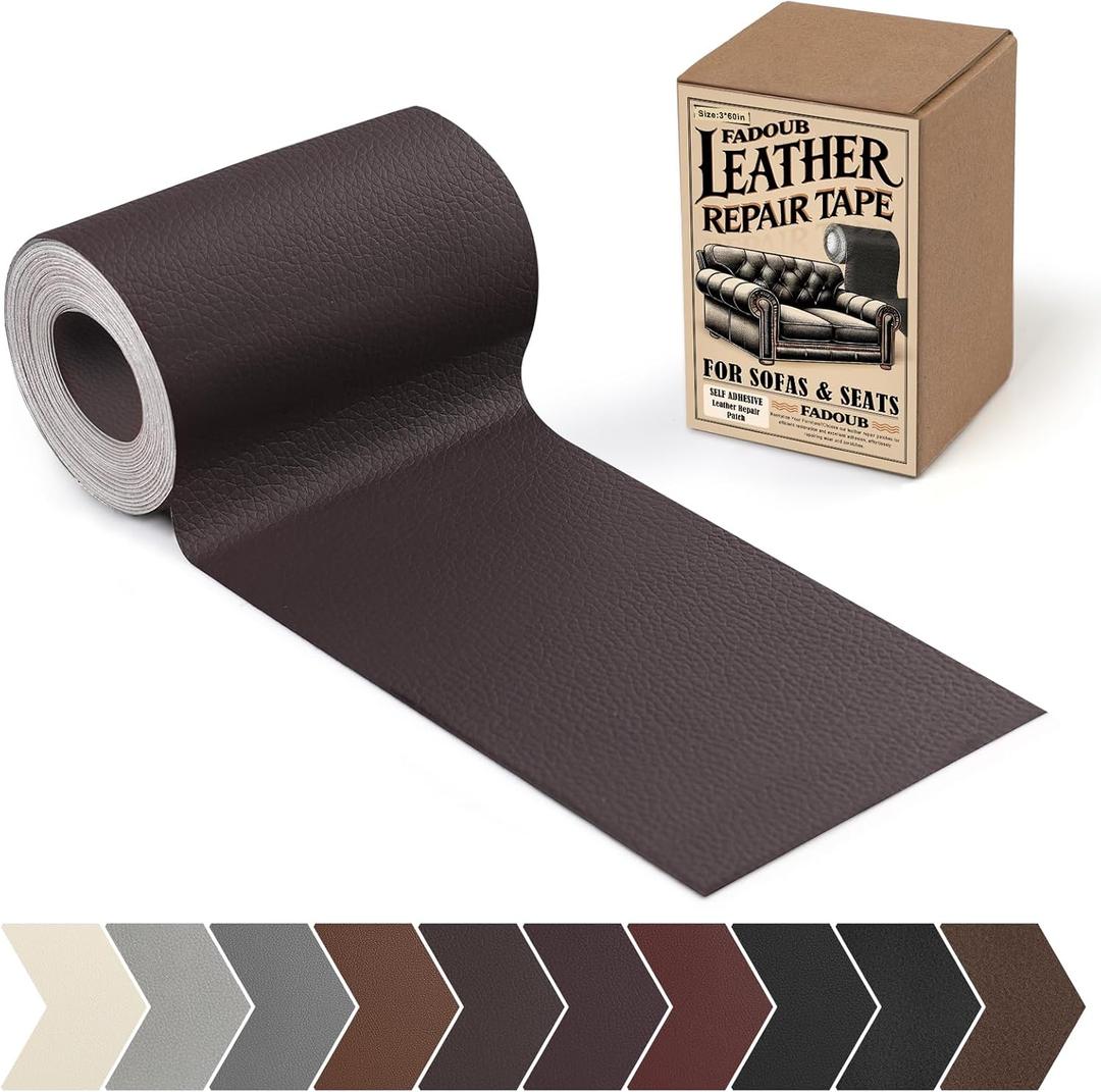 Leather Repair Patch, 3 x 60In Self Adhesive Leather Repair Tape Kit for Furniture, Couch, Sofa, Office, Car Seats, Car Interior,Vinyl Repair Kit (Dark Brown)