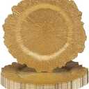 JEVERGN 10 Pack Gold Charger Plates, 13'' Reef Chargers for Dinner Plates, Gold Plate Chargers Set of 10, Round Plastic Charger for Wedding, Party Event, Dinner, Table Setting