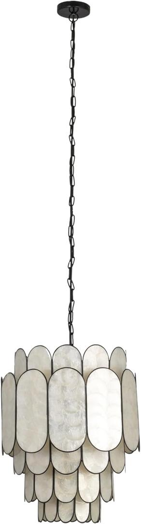 Creative Co-Op Laminated Capiz Tiered Chandelier, Black
