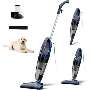 Corded Stick Vacuum for Pet Hair & Hard Floors - Lightweight, 3-in-1 Handheld with 180Left-Right Steering, 14KPA Powerful Suction on Low-Pile Carpet, HEPA Filter, 16.4ft Cord, 0.7L Capacity (VA001)