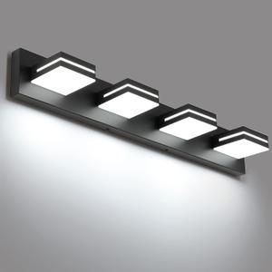 SineRise LED Modern Bathroom Vanity Light Fixtures (4-Light, 30-Inch), Matte Black Modern Acrylic Bathroom Wall Lighting Fixtures Over Mirror (Cool White 6000K) (Matte Black- Non-dimmable)