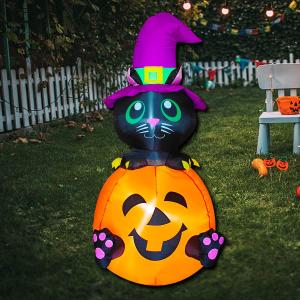 Poptrend Inflatable Halloween Decorations,4.0 FT Inflatable Black cat & Pumpkin Outdoor Halloween Blow Up Yard Decorations Internal LED Lights Holiday Decoration Home Garden