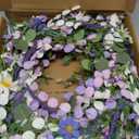 22 Inches Summer Wreaths for Front Door Blue Summer Door Wreath Spring Floral Wreath with Wildflower Lanvender for Wall Porch Indoors Outdoor Window Home Decorations
