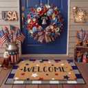 Tinideya 2 Pcs 4th of July Door Mat Patriotic Welcome Non Slip Coir Mats Red Blue White Independence Day Star Buffalo Floor Layering Doormats Seasonal for Front Porch Entryway Decor(Independence Day)