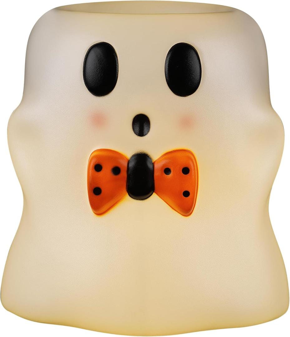 Mr. Halloween 18 in Ghost Candy Bowl with LED Lights, Blow Mold Trick or Treat Holder, Vintage Inspired Light Up Candy Dish
