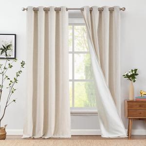 jinchan Lined Curtains 108 Inch Long for Living Room Non-See-Through Privacy Linen Curtains 2 Panels Beige, Room Darkening Window Curtains Farmhouse Light Filtering Drapes for Bedroom, 50 x 108 Inches