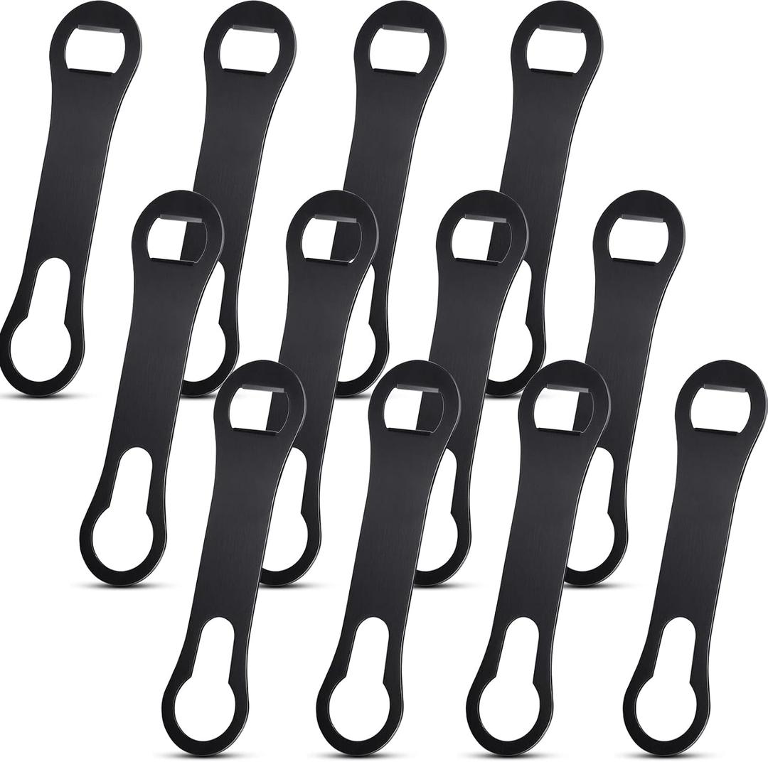 Remerry 12 Pcs Bottle Opener and Pour Spout Remover Flat Bar Key Stainless Steel Bar Speed Opener for Wine Bottle Double Ended Beer Bartenders Kitchen (Black)