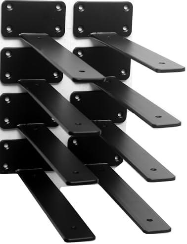 8 Pack - 9 inch Black Hidden L Shelf Bracket (1/5 Inch Thicked) Iron Floating Shelf Brackets Rustic Industrial Metal Brackets for Shelf Support