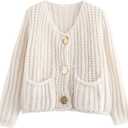 Arssm Womens Cropped Cardigan Sweaters Chunky Open Front Button Down Knit Sweater Long Sleeve Loose Cardigan Outerwear (Small, Beige)