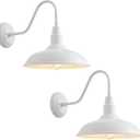 2 Pack 14in Barn Gooseneck Lights for House, White Outdoor Farmhouse Wall Light Fixture for Porch, Exterior Patio Wall Sconce for Front Door, Garage, 14" Dome
