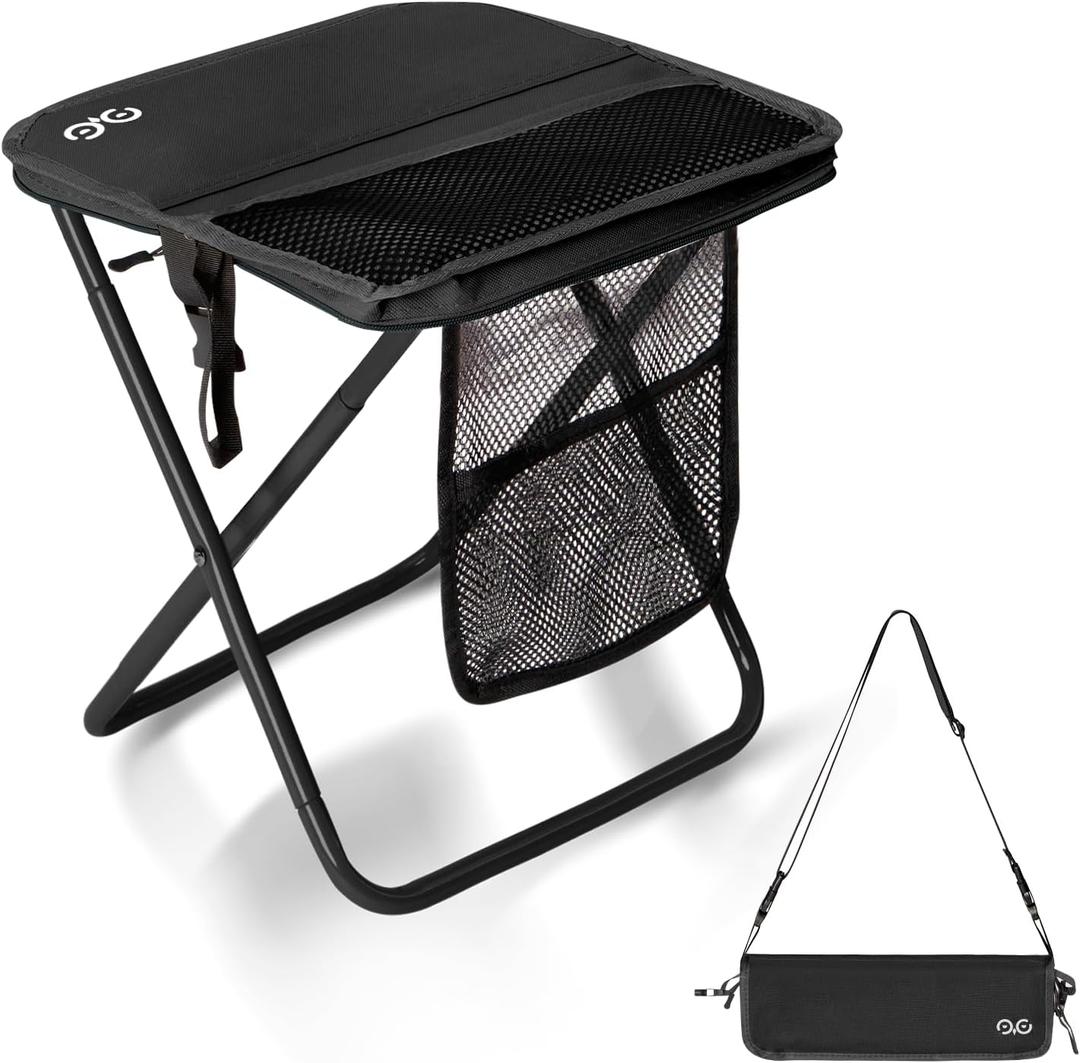 CAMDOOR Portable Collapsible Stool, 16″Folding Stool with 3 Side Pockets and Shoulder Strap, Extra Large Camping Chair Supports 400 lbs, Ultralight Portable Seat for Outdoor, Hiking, Fishing