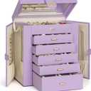 AKOZLIN Extra Large 6-Tier Jewelry Box Organizer Functional Huge, 5 Drawers Leather Jewelry Storage Case for Women Girls Ring Necklace Earring Bracelet Holder Organizer with Mirror Violet
