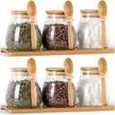 Glass Spice Storage Container with Spoon, 6PCS 12oz Airtight Sealed Condiment Jar with Tray, Kitchen Pantry Seasoning Canister Set for Salt Coffee Sugar Tea, Small Canister Set for Kitchen (6PCS with Tray and Spoon)