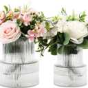 Ribbed Glass Vases for Bouquet, Set of 2 Fluted Vases for Flowers, Clear Vase for Tulips, Modern Glass Vase for Living Room, Office, Coffe Table, Dining Table, Shelf, Wedding