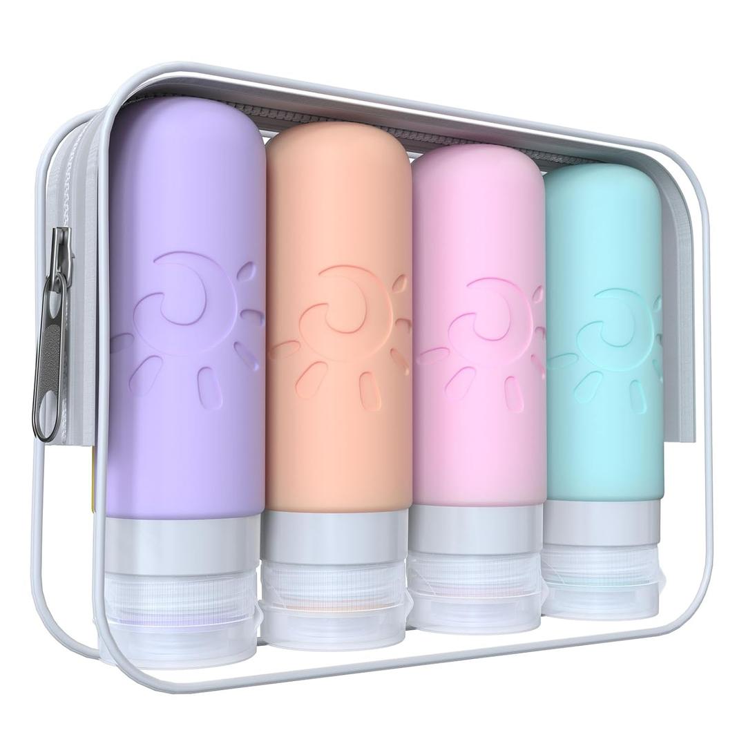 Zafit Travel Bottles for Toiletries, TSA Approved Travel Containers 3oz Leak Proof Travel Tubs Refillable Liquid Travel Accessories for Shampoo Conditioner Lotion Body Wash(Multicolored C)