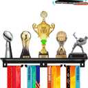 Medal Hanger Display with Trophy Shelf - Durable Metal Rack for Award Ribbon Hanger Holds Up to 16 Medals 5 Trophies - Ideal for Sports Fan and Daily Use Christmas Halloween and Birthday Gifts