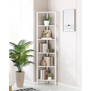 TUTOTAK 6Tier Corner Bookshelf, Corner Shelf for Small Space, Narrow Display Corner Shelf Stand with Storage Rack, for Living Room, Bedroom, White BS05BW006, 10.2"D x 10.2"W x 58.5"H
