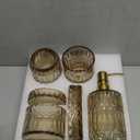 EMPO 6PCS Bathroom Clear Glass Accessories Set (Lotion Soap Dispenser, Soap Dish, Toothbrush Holder, Tumbler, Cotton Swab Jar), Contemporary Modern Decor Crystal Vintage Gift (6pcs Brown)