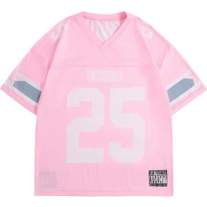 SOLY HUX Men's Graphic Jersey T-Shirts V Neck Racing Print Casual Tees Streetwear Summer Top Tshirt (Pink, S)