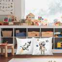 Space Nursery Decor Pillow Covers 18x18 Set of 2,Kids Space Room Bedroom Decor for Boys Room, Astronaut Spaceship Decorative Pillow Covers