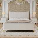 Queen Size Platform Bed Frame with Chenille Fabric Upholstered Curved Ergonomic Headboard, Modern Luxury Sleigh Bed Frame with Footboard, Wooden Slats Support, No Box Spring Needed, Beige