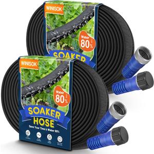 100FT Thickened Flat Soaker Hose, Heavy Duty Double Layer Watering Hoses, Save 80% Water, Flexible Leakproof, Drip Irrigation Tubing for Garden Beds and Lawns (50 FT x 2Pack)