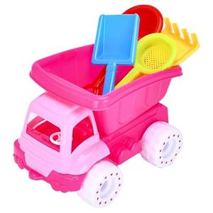 Top Race Beach Dump Truck - Sand Toy Set of 5 - Kids Dump Truck - 4 Multicolored Shovels and 1 Pink Sand Truck (5.9" H x 8.2" L x 5.7" W) - Ideal for Sandcastles & Outdoor Adventures