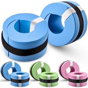Wettarn 6 Pcs Foam Aquatic Cuffs for Adults Water Ankle Weights for Pool Exercise Swim Aquatic Ankle Cuffs EVA Arms Belt Adjustable Webbing for Swim Equipment, Quick Wear and Release, Blue Pink Green, 14.5 x 8 cm