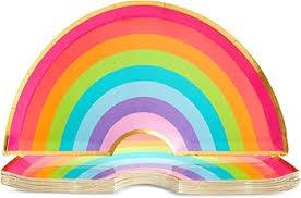 BLUE PANDA Rainbow Paper Plates & Napkins Party Set - Paper Dinnerware Assortment in Blue, Gold & White - Die-Cut Disposable Rainbow Birthday Decorations & Party Supplies