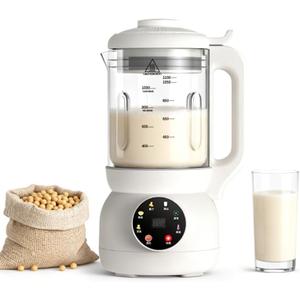 7-in-1 Automatic Nut Milk Maker, 40oz Soymilk Maker, 12 Blades, 12-Hour Timer/Auto Clean/Keep Warm/Boil/Low Noise, Make Homemade Almond, Oat, Soy, Coconut and Non-Dairy Beverages (White)