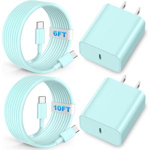 Compatible with Phone 16 15 17 Charger, 2Pack 20W Fast Charging Wall Charger Block Cubes with 6/10Ft USB C to USB C Cable Compatible with Phone 15 16 17 Plus/Pro Max/iPad Pro - Green