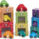 Melissa & Doug Nesting and Sorting Garages and Cars with 7 Graduated Garages and 7 Stackable Wooden Cars - FSC Certified