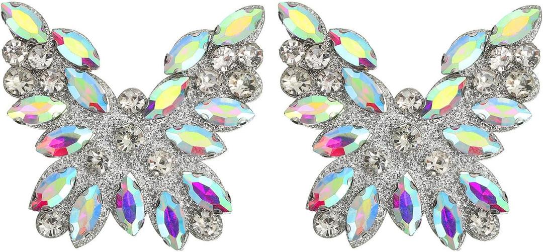 uxcell 2Pcs Rhinestone Butterfly Patches, Iron-on Beaded Appliques, Bling Clothing Repair Decoration Patches for Hats Shoe Bags DIY Accessories, AB Color
