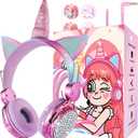 Kids Unicorns Headphones with Mic for School/Travel,95dB Volume Limited,Shareport,On/Over Ear Wired Headsets with Nylon Cable-Hot Pink (Rose2)