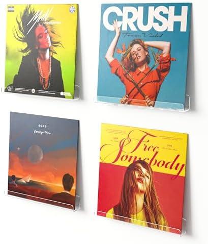 Upsimples 2 Pack Vinyl Record Wall Mount Shelves, 12" Vinyl Holder for Album Record Storage & Display, Clear Acrylic Floating Shelves for Wall Decor, Kids Bookshelf, Magazine Rack, Picture Ledge