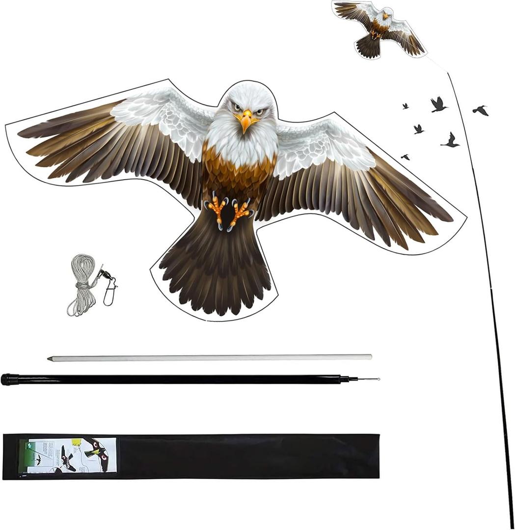 Birds Scaring Hawk Flying Kite with Pole Professional Pigeon Scarer (White)