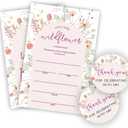 2 x Baby Shower Invitations - Our Little Wildflower Is Almost Here, 20 Fill In Watercolor Floral Invites With Envelopes And Stickers For Girl Boy, Gender Reveal Games, Party Favors And Supplies - A07