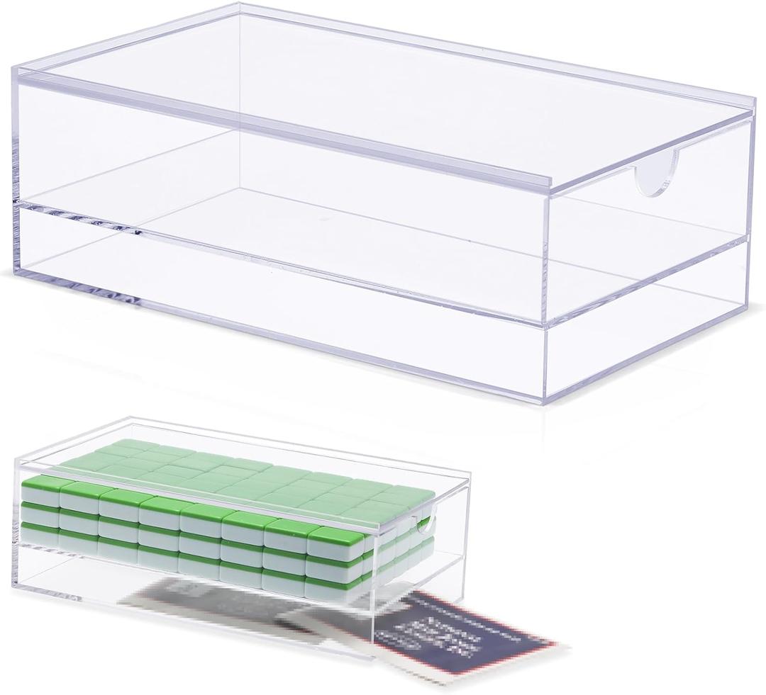 Empty Acrylic Mahjong Case Mahjong Storage Box for American Tiles and Mahjongs Cards Transparent Display Box for Mahjongs Tiles Accessories Supplies (Small,2 Compartment)