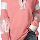 BLENCOT Women Oversized Sweatshirts Color Block Long Sleeve Loose V Neck Fall Outfits 2024 Fashion Slit Pullover (Small, Pink)