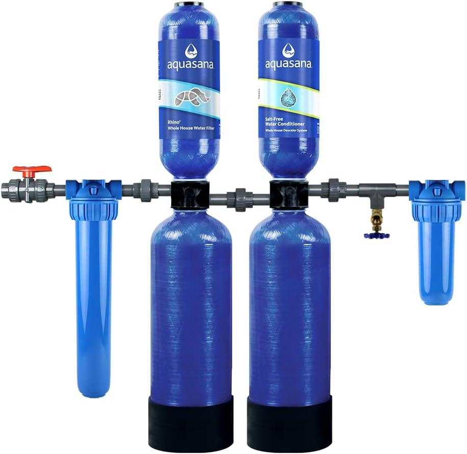 Aquasana Whole House Water Filter System - Salt-Free Descaler - Carbon & KDF Home Water Filtration - Reduces Sediment & 97% Of Chlorine - Rhino Chlorine - WH-1000-CS