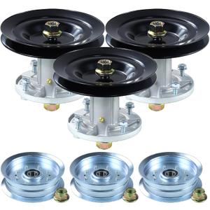 3 Pack GY21099 Spindle Assembly with GX21381 Pulley GY20629 Idler Pulley Replaces GY20867, GY20592, GY22082 for John Deere D170, LA175, E180, G110, 190C, S180, LA150, D 170 54" Lawn Mowers